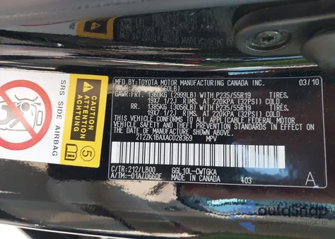 2010 Lexus Rx 350 from USA, damaged, VIN 2T2ZK1BAXAC028369